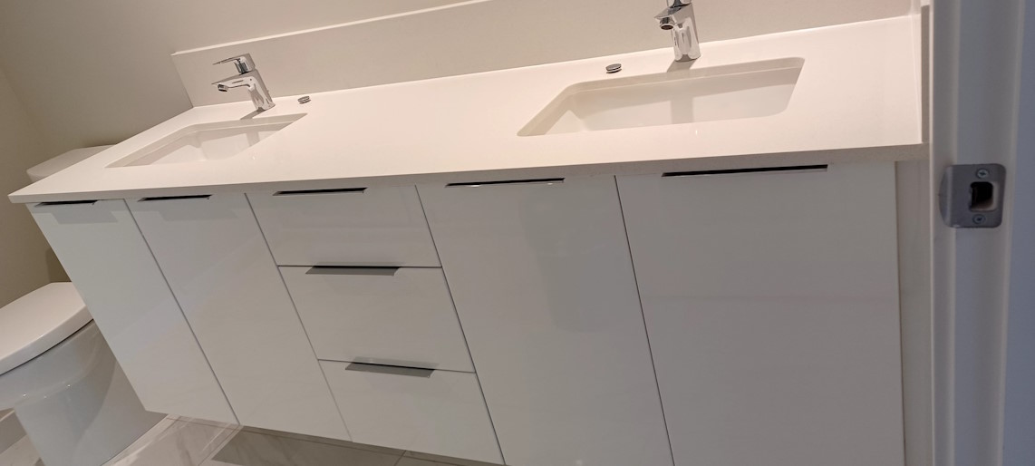 New installed bathroom sink and counter.