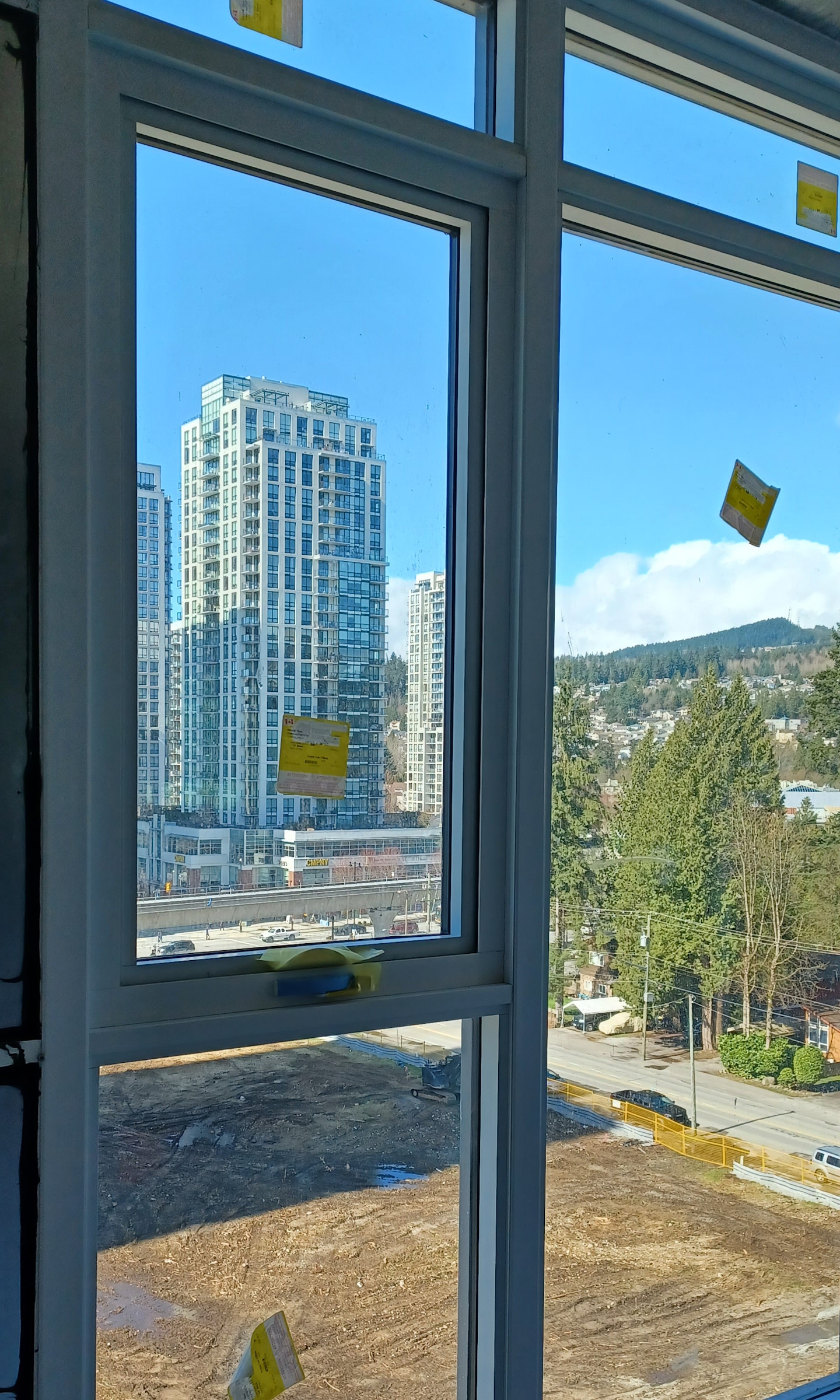 A large newly-installed multi-part window.