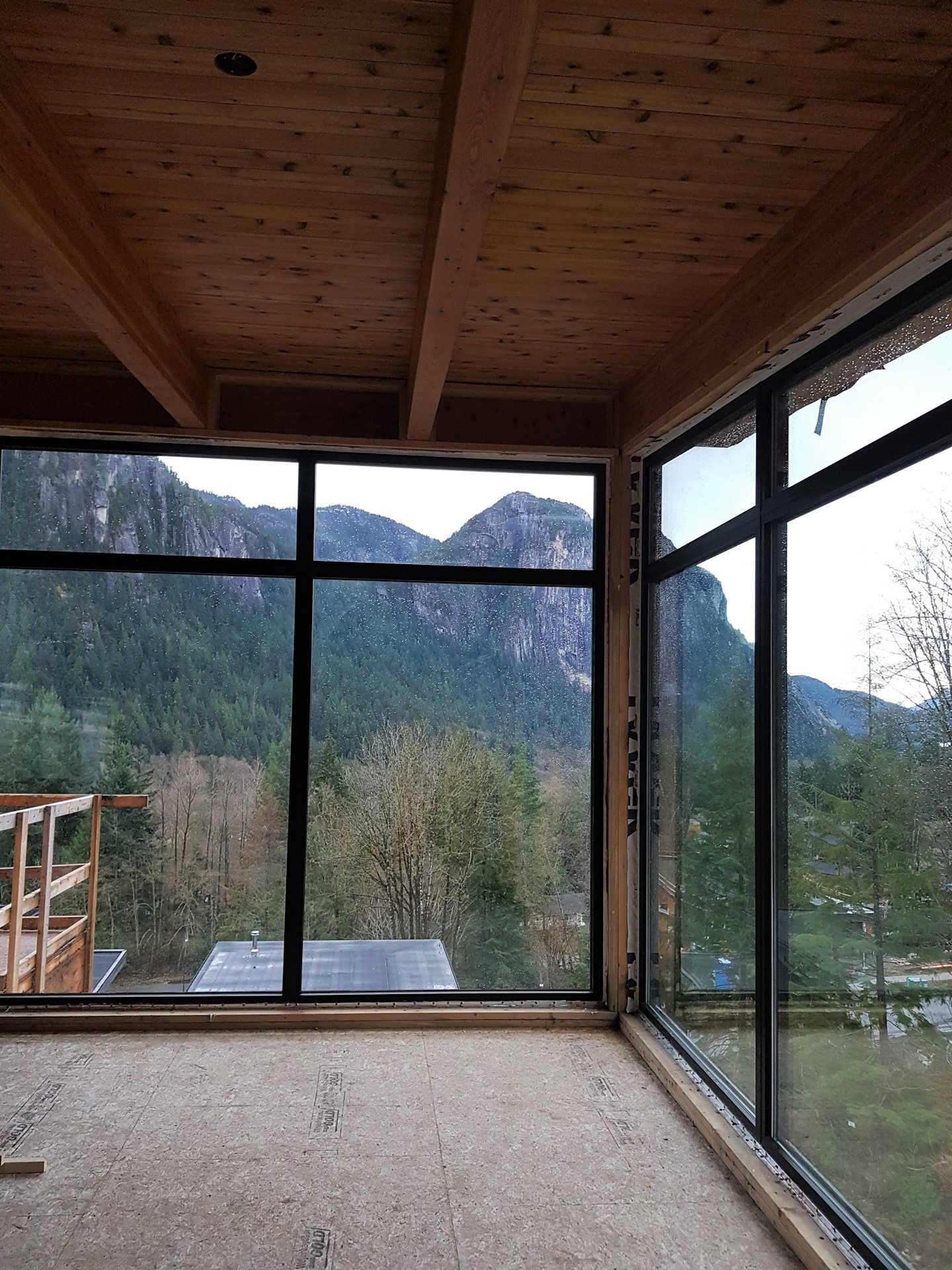 A set of installed window walls.