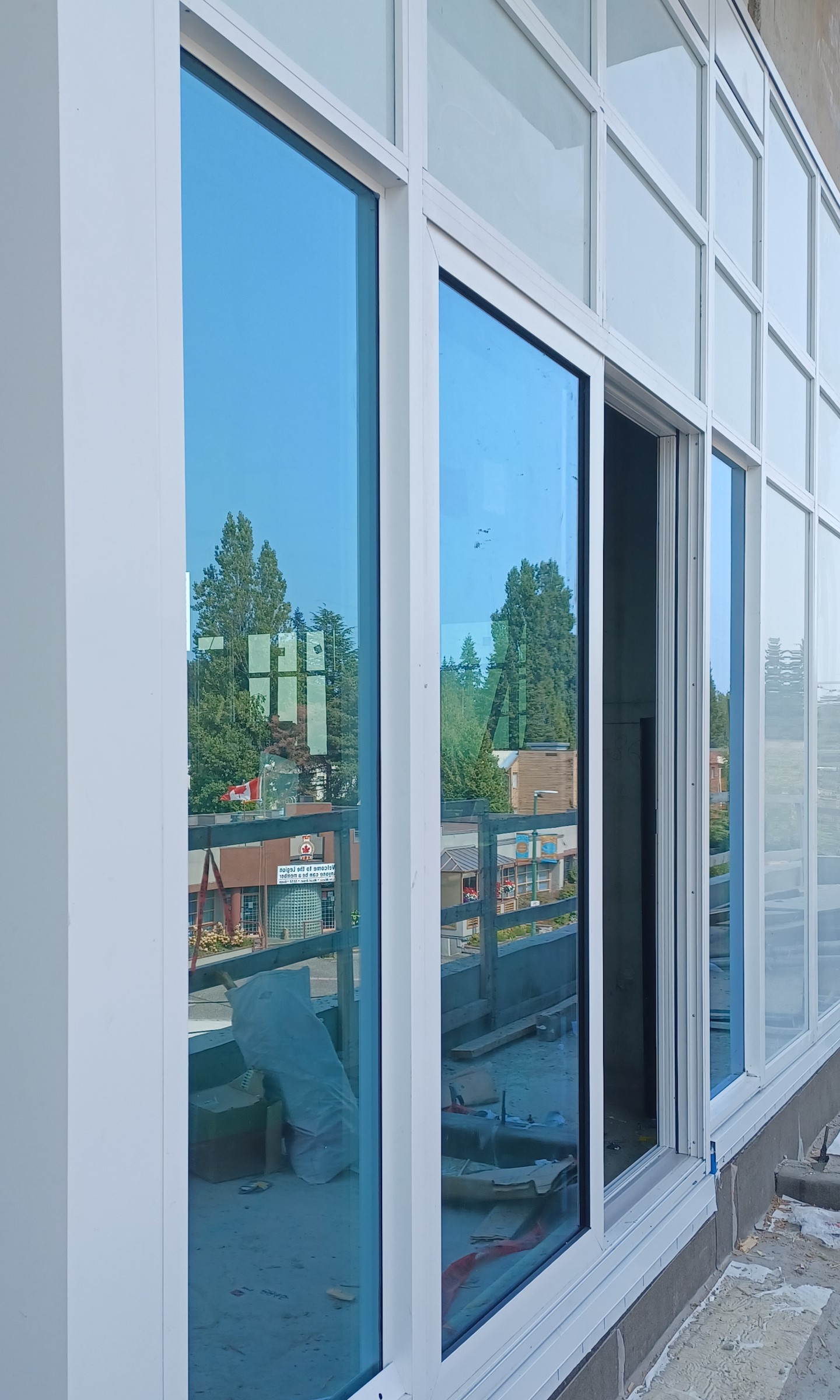 An installed sliding glass wall.